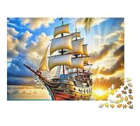 Barca a Vela 1000 Pezzi Puzzle per Adulti Nave a Vela all'Alba sull'Oceano Premium Spesso Robusto Alta Qualità Vivace Sfidante Difficile Regalo 70x50cm/1000pz