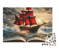 Barca a Vela 1000 Pezzi Puzzle per Adulti Nave dalle Vele Rosse che Emerge da un Libro Aperto Premium Spesso Robusto Alta Qualità Sfidante Antistress Gioco Famiglia Regalo 70x50cm/1000pz