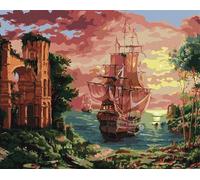 Barca a vela del porto Dipingere con i Numeri per Adulti,con Telaio Kit di pittura su Tela Pittura a Olio Fai da Te con pennelli e Colori Acrilica Decora la casa Regalo 50x65 cm