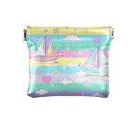 Barca a vela Island Cartoon Rainbow Stripes PU Leather Piccolo Portamonete Portatile Oggetti Personali Organizzatore per Lady, Isola a vela cartone animato strisce arcobaleno, 1 size, Stampa artistica