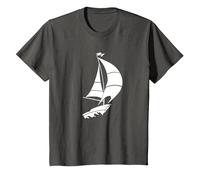 Barca a Vela Minimalista Capitano Silhouette Mare Maglietta, Bambini, Asfalto, 4 Anni