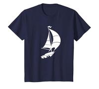 Barca a Vela Minimalista Capitano Silhouette Mare Maglietta, Bambini, Navy, 4 Anni