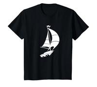 Barca a Vela Minimalista Capitano Silhouette Mare Maglietta, Bambini, Nero, 4 Anni