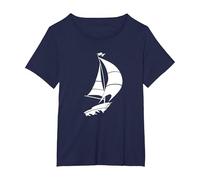 Barca a Vela Minimalista Capitano Silhouette Mare Maglietta, Donna Plus-Size, Navy, 4X