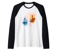 Barca a Vela Nautica con Faro Vintage Maglia con Maniche Raglan