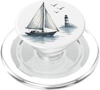 Barca a vela nautica con uccelli marini e vela faro PopSockets PopGrip per MagSafe