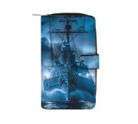 Barca a vela nave da guerra blu nuvole da donna PU portafoglio in pelle lunga borsa organizer per ufficio viaggi