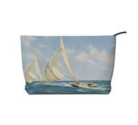 Barca a vela Paesaggio Chiusura a Cerniera Borsa Trucco Corduroy Organizer Multifunzionale 22x7x17cm per Viaggi Campeggio Vacanza Fitness, Nero , Taglia unica