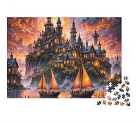 Barca a vela, puzzle decorazione casa 1000 pezzi per adulti, castello, tramonto, navi, paesaggio fantastico, premium spesso robusto, vibrante, stimolante, antistress, 70x50cm/1000pz