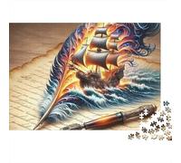 Barca a vela, puzzle difficile 1000 pezzi per adulti, piuma, nave, lettera, fantastico artistico, premium spesso robusto alta qualità, vibrante, stimolante, antistress, 52x38cm/1000pz