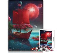 Barca a vela rossa sotto la luna cremisi 1000 puzzle per lo sviluppo cognitivo, gioco divertente, speciale, regalo di festa premuroso, dimensioni 50x75cm