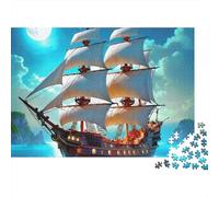Barca a vela sotto la luna, puzzle da 1000 pezzi, vecchia nave pirata, gioco educativo per adulti, decorazione per la casa, difficile, stimolante, regalo di compleanno, 52x38cm/1000pcs