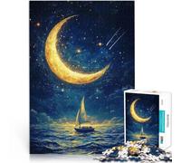 Barca a vela sotto le stelle e la luna Puzzle da 1000 pezzi per adulti per il giocattolo di sfida del gioco educativo Collezione di artisti, Belle arti 38x26cm