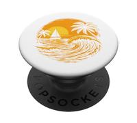 Barca a vela sull'isola - Vacanza al mare retrò per vacanze di primavera PopSockets PopGrip Adesivo