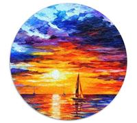 Barca a Vela Tramonto Vista sull Oceano Puzzle 1000 Pezzi Rotondo Carta Puzzle per Adulti Difficile Rilassante Decorazione Casa Regalo Collezione Artistica
