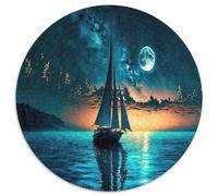 Barca a Vela Vista Notturna Puzzle 1000 Pezzi Rotondo Puzzle per Adulti Scena al Chiaro di Luna