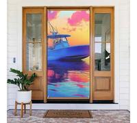 Barca da pesca che si dirige verso il mare, copertura riutilizzabile per porta, tenda per interni ed esterni, facile da appendere, decorazione per porte d'ingresso per feste, compleanni e vacanze