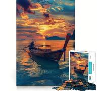 Barca da pesca thailandese al tramonto, puzzle da 1000 pezzi per adolescenti, gioco intelligente, momento di condivisione, taglio liscio, lista dei desideri di Babbo Natale 38x26cm