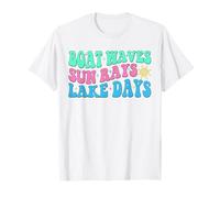 Barca Onde Raggi di Sole Giorni Lago Vacanze Estive Retro Estate Maglietta