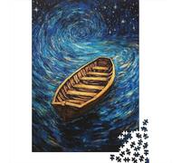 Barca su Mare Notturno Puzzle 1000 Pezzi Carta per Adulti Onde Stellate Gioco di Puzzle 1000 Pezzi Relax Famiglia Regalo 70x50cm/1000pcs