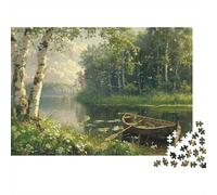 Barca sul Lago Puzzle 1000 Pezzi Carta per Adulti Foresta Nebbia Mattutina Gioco di Puzzle 1000 Pezzi Famiglia Relax Regalo Decorazione 38x26cm/1000pcs