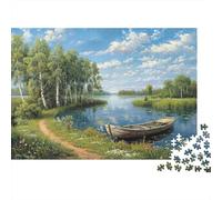 Barca sulla Riva del Lago Puzzle 1000 Pezzi Carta per Adulti Paesaggio Fluviale Gioco di Puzzle 1000 Pezzi Relax Casa Famiglia Regalo 38x26cm/1000pcs