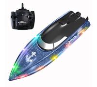 Barca Telecomandata con Luce LED per Bambini, Barca RC con Oltre 100 Minuti di Gioco, 2,4 GHz ad Alta Velocità per Lago/Piscina/Stagno, Giocattolo da Gioco Acquatico Regalo per Ragazzi e Ragazze-Blu
