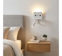 Barcellona - Applique LED da parete Branco com Braço Articolato 3 W + Luce Ambiente 6 W USB, Luce di Leitura Piccola Stile Classico Moderno Retrô Luxo Interno