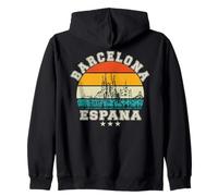 Barcellona Espana Luoghi di Interesse Retro Tramonto Felpa con Cappuccio