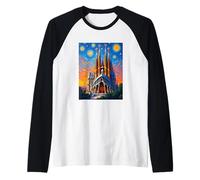 Barcellona Sagrada Familia Pop Art Stellato Maglia con Maniche Raglan