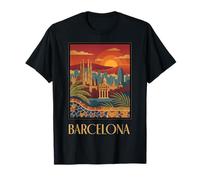 Barcellona, Spagna, Orizzonte, Tramonto, Retro, Viaggio, Grafico Maglietta