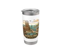 Barcellona Spagna Viaggio Souvenir Retro City Skyline Grafica Bicchiere termico in acciaio inox doppia parete