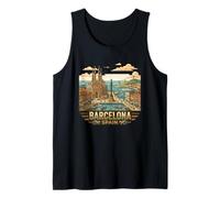 Barcellona Spagna Viaggio Souvenir Retro City Skyline Grafica Canotta