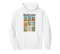 Barcellona Spagna Vintage Travel Collage Catalogna Monumenti Felpa con Cappuccio