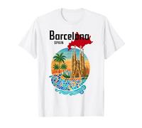 Barcellona Travel Art Spagna Souvenir Gaudi Skyline Design Maglietta