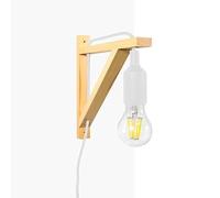 BarcellonaLED - Lampada da parete con cavo, interruttore nordico a squadra, in legno, ciondolo in silicone, colore: bianco, attacco E27 LED