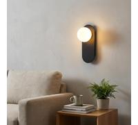 BARCELONA LED Applique da Parete Brian E27 - Lampada da Muro Stile Nordico con Sfera in Vetro Opale, Design Minimalista, Base in Alluminio Nero, Uso Interno IP20