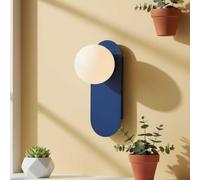 BARCELONA LED Applique da Parete Brian E27 - Lampada da Muro Stile Nordico con Sfera in Vetro Opale, Faretti da muro Design Minimalista, Base in Alluminio Blu, Uso Interno IP20