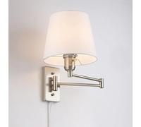BARCELONA LED Applique da Parete CLARK con Braccio Articolato e Spina E27, Lampada da Lettura Regolabile con Paralume in Tessuto e Interruttore, Lampada Vintage per Camera da Letto e Soggiorno