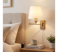 BARCELONA LED Applique Da Parete Clark E27 Oro Con Braccio Snodato | Alluminio e tessuto, 220-240V AC, 40W max, cavo 145cm con spina, Ø220×185×570mm, camera, studio e lettura