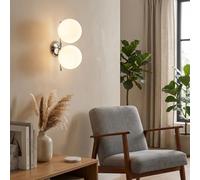 BARCELONA LED Applique da Parete Doppia Sfera Vetro Ø15cm E27 Moderna Nordica Industriale, Lampada Parete Camera da Letto Testiera, Metallo Cromato Argento, Luce Interno Soggiorno Corridoio Scala
