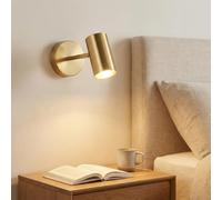 BARCELONA LED Applique da Parete Dorata in Metallo per Interni, Lampada da Comodino Moderna e Industriale, Stile Minimal e Vintage, Orientabile, Ideale per Bagno, Specchio e Soffitto