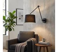 BARCELONA LED Applique Da Parete ELBOW Nera E27 Con Braccio Articolato | Max. 60W, IP20, orientabile ed estensibile, paralume in tessuto, lettura, camera, soggiorno, ingresso, interni