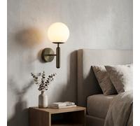 BARCELONA LED Applique da parete "Elsa" con sfera in vetro satinato bianco e supporto in metallo Nero, piccola lampada elegante, stile classico, moderno per interni retrò e contemporanei