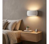 BARCELONA LED Applique da Parete in Gesso Bianco DUNA Up & Down 370mm E27 | Piccola Lampada Moderna Minimalista Stile Nordico Verniciabile per Soggiorno Camera da Letto Hotel Illuminazione Decorativa