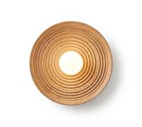 BARCELONA LED Applique da Parete in Legno Rotonda Ø28cm con Sfera in Vetro Bianco G9, Lampada da Muro Stile Nordico Japandi Vintage Industriale, per Camera Salotto Ufficio Scala Ristorante Bar