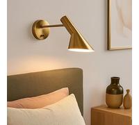 BARCELONA LED Applique da Parete Interno Design in Alluminio Oro, Lampada da Muro Vintage Paralume Orientabile, Attacco E27 Ideale Testiera Letto, Camera da Letto Soggiorno