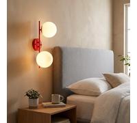 BARCELONA LED Applique da Parete o Soffitto Doppia Sfera in Vetro Opale E27, Lampada Metallo Rosso Stile Vintage Industriale Minimalista, Luce Soffusa per Camera Salotto Bagno Corridoio Scala Interni