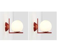BARCELONA LED - Applique da parete Rossa con sfera in vetro opalino Ø15 cm. Design moderno ed elegante. Attacco E27. Lampada da parete per camera da letto, soggiorno, sala da pranzo. (Confezione da 2)