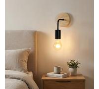 BARCELONA LED Applique da Parete Vintage in Ferro Nero e Legno, Lampada da Muro Piccola in Stile Classico e Moderno di Lusso, Design Retro per Camera, Soggiorno o Corridoio Interno E27